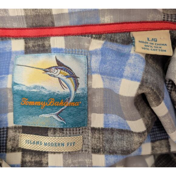 EUC Tommy Bahama Men's LRG Plaid Hawaiian Island Modern Fit Silk Shirt - Picture 7 of 7